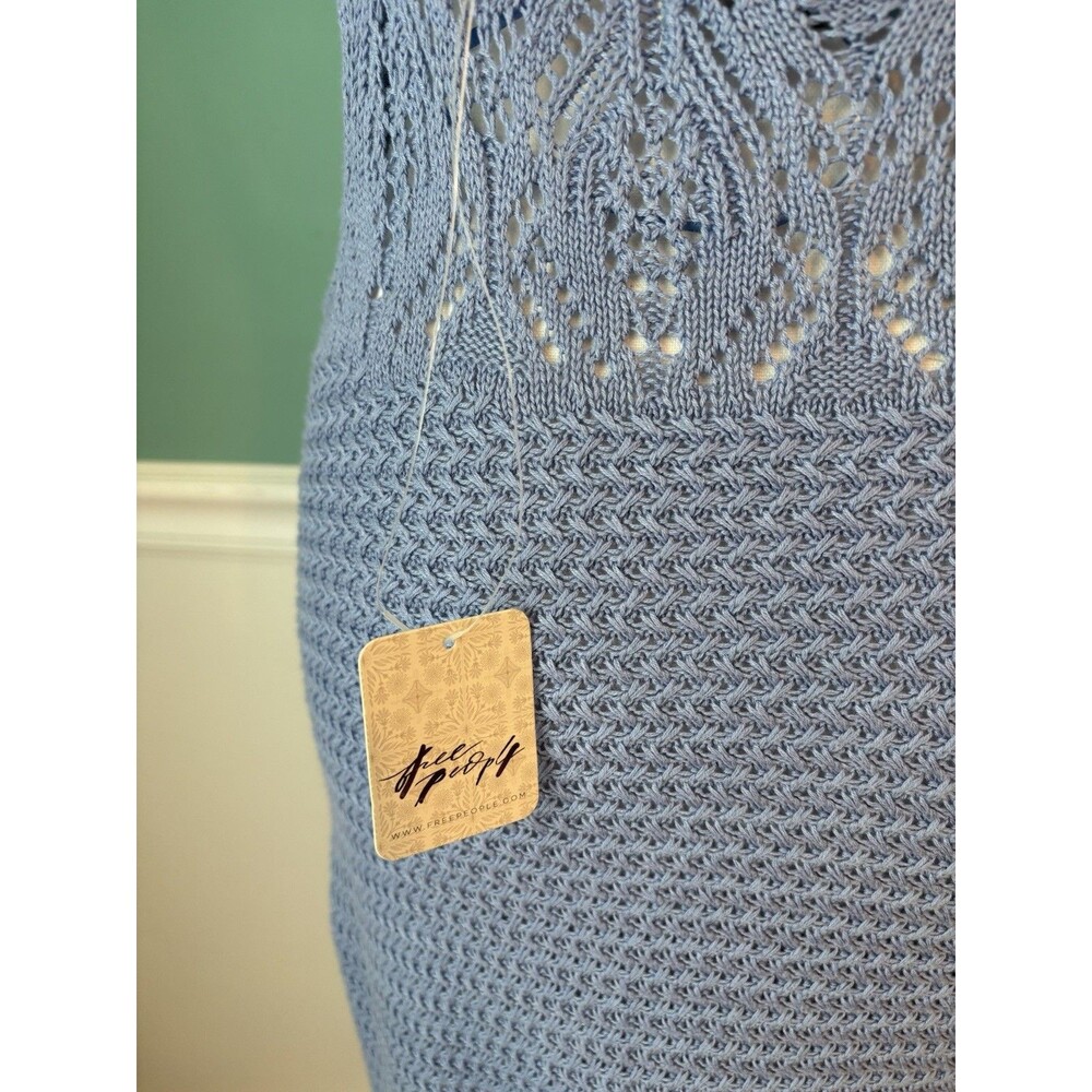 Free People Beach Coastal Open Knit Low Back Cover Up Dress Blue NWT M - Picture 4 of 12